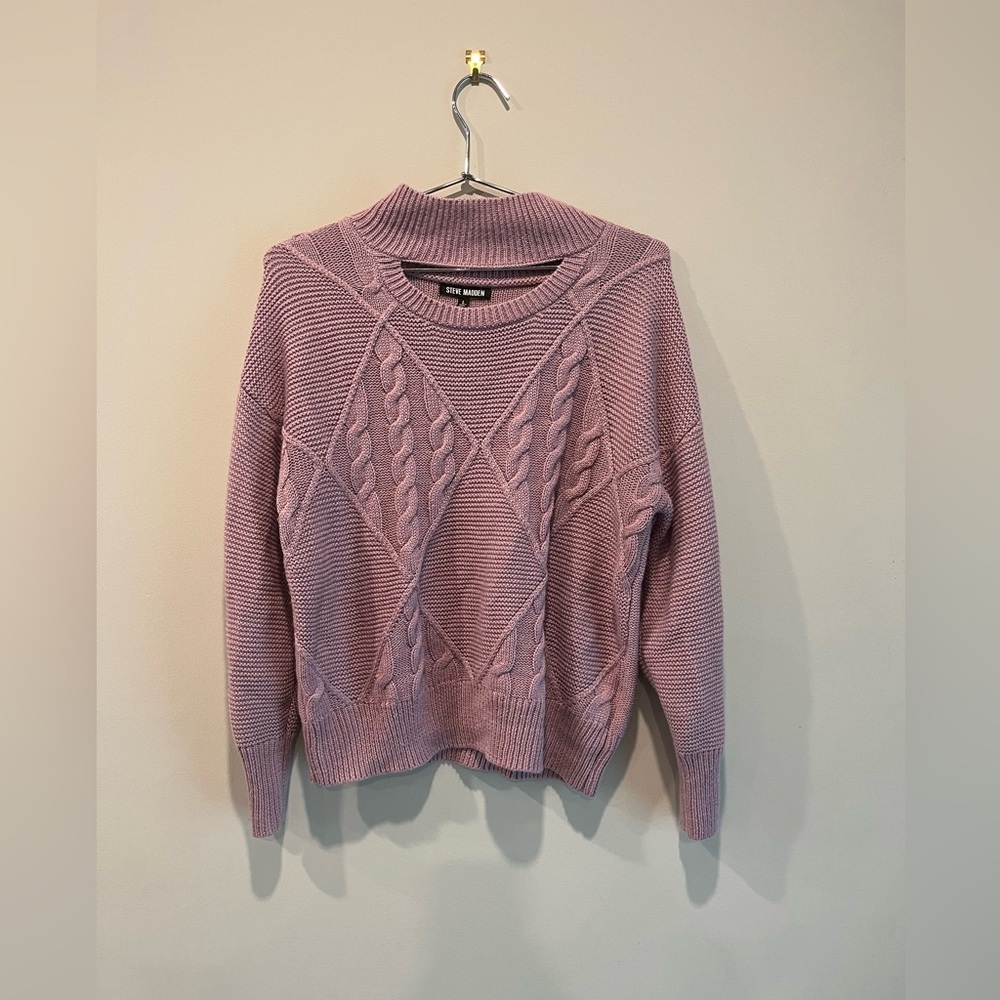 Steve Madden Plum Cable Knit Turtleneck Sweater - Picture 5 of 5